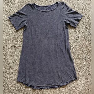 Eileen Fisher Dress Womens Large Navy White Striped Cotton Hemp Tshirt Loose